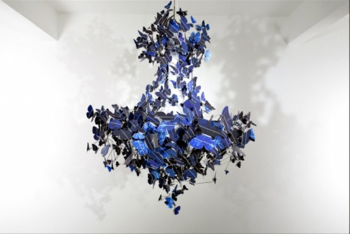 beautiful blue chandeliers